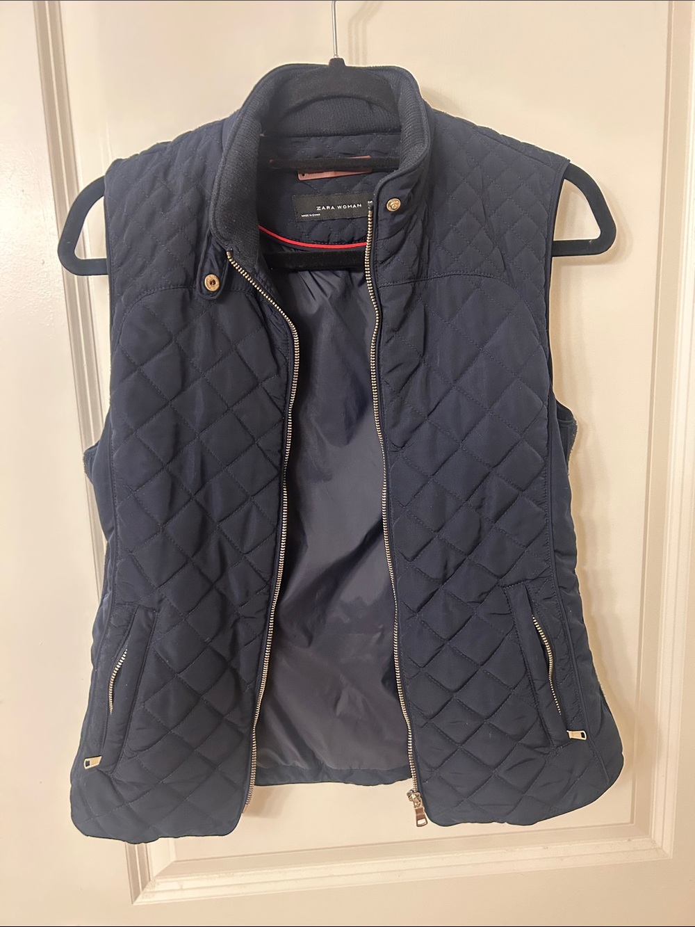Zara Navy Quilted Sleeveless Vest - Women's